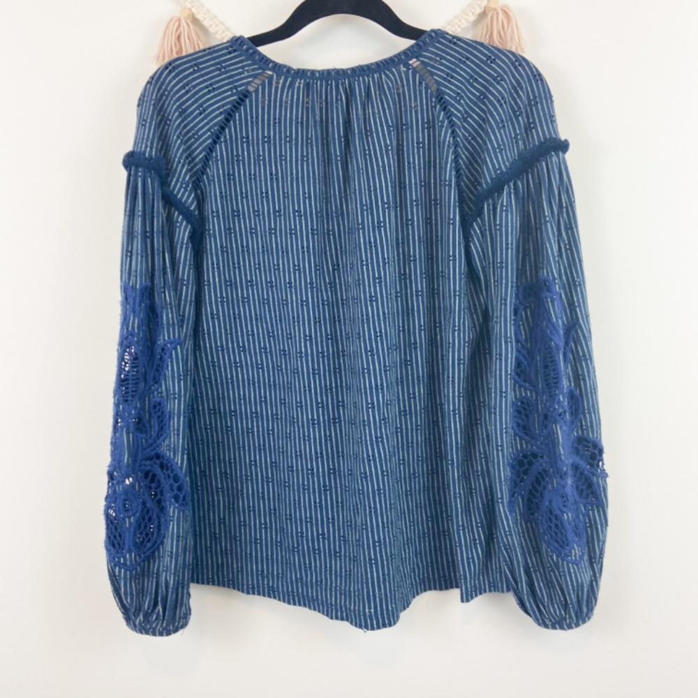 Lucky Brand Blue Eyelet Stripe Peasant Blouse XS - Picture 5 of 9